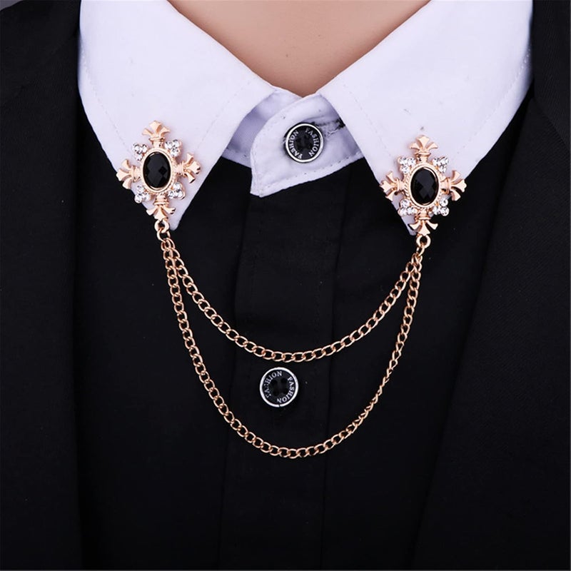 WCRAZYE 2PCS Long Chain Brooch Crystal Tassel Brooch Pin Gem Brooch Fashion Scarf Tie Pins for Women Men Wedding - Image 3
